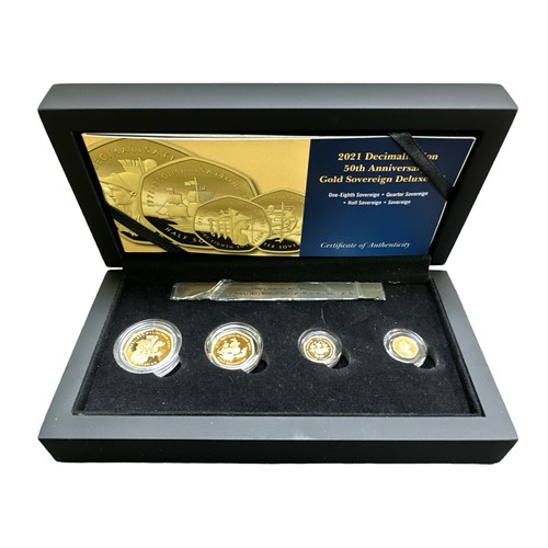 268 - Alderney 2021 Decimalisation 50th Anniversary Gold Sovereign Deluxe set with sovereign, half soverei... 