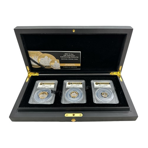 269 - Alderney 2020 VE Day 75th Anniversary Gold Sovereign Deluxe set of 3 with sovereign, half sovereign ... 