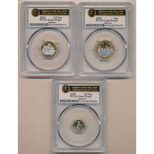 269 - Alderney 2020 VE Day 75th Anniversary Gold Sovereign Deluxe set of 3 with sovereign, half sovereign ... 