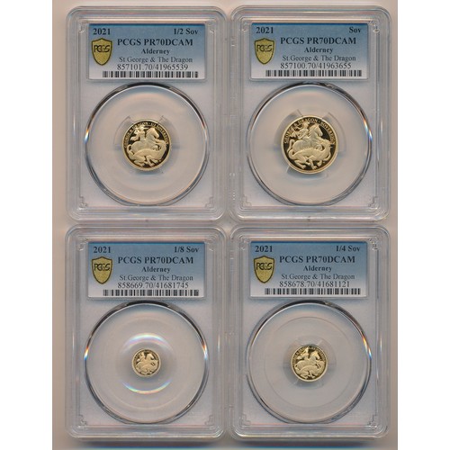 270 - Alderney 2021 St George & The Dragon Gold Sovereign set of 4, with sovereign, half sovereign, quarte... 