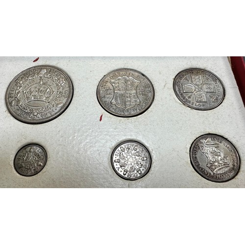 223 - George V Great Britain 1927 silver six coin proof set wreath crown to threepence, housed in a red ca... 