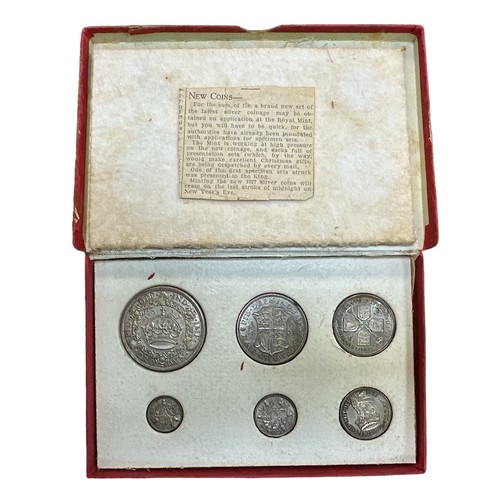 223 - George V Great Britain 1927 silver six coin proof set wreath crown to threepence, housed in a red ca... 