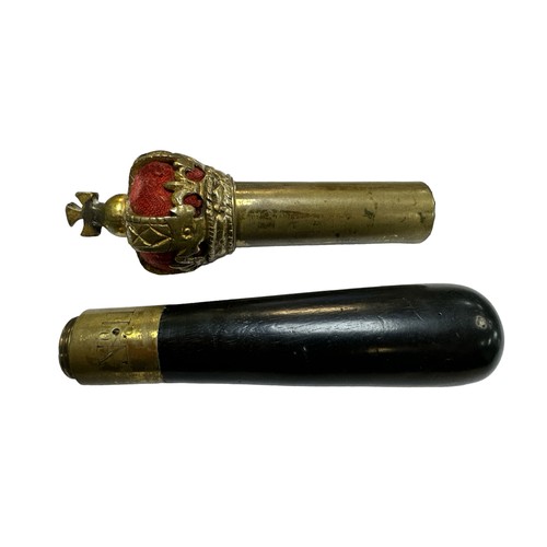 104 - Victorian Police Tipstaff with ebonised wooden shaft, brass handle marked for No. 11 and a Crown dec... 