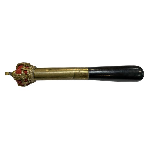 104 - Victorian Police Tipstaff with ebonised wooden shaft, brass handle marked for No. 11 and a Crown dec... 