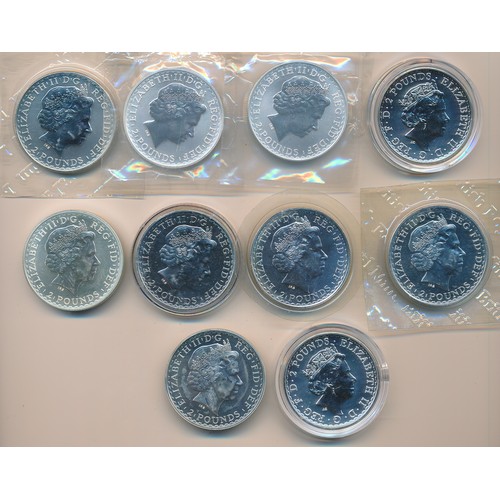 235 - Collection of silver uncirculated £2 Britannia (10) with 1998, 1999, 2002, 2003, 2004, 2005, 2007, 2... 