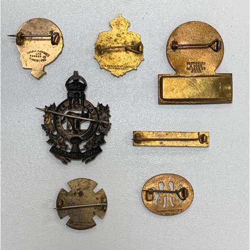 99 - Small range of Military badges to include; 181st Overseas Battalion Brandon Canada pin back, enamels... 