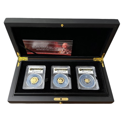 284 - 2020 Tristan Da Cunha George III 200th Anniversary gold sovereign deluxe set of 3 (sovereign, half s... 