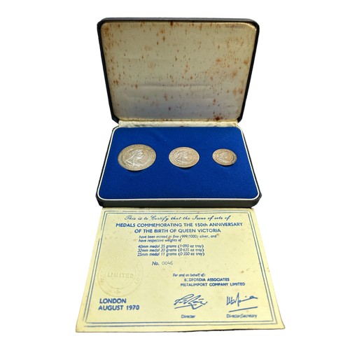 181 - Queen Victoria 150th Anniversary cased set of 3 silver medals (40mm, 32mm and 25mm) with certificate... 