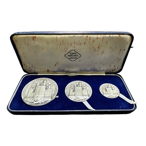 184 - 1969 Prince Charles Investiture cased set of 3 silver medals (58mm, 45mm and 32mm) with a matt finis... 