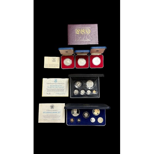 265 - World coin range with cased proof sets FDC British Virgin Islands 1974, GB 1970, Jamaica 1971, cased... 