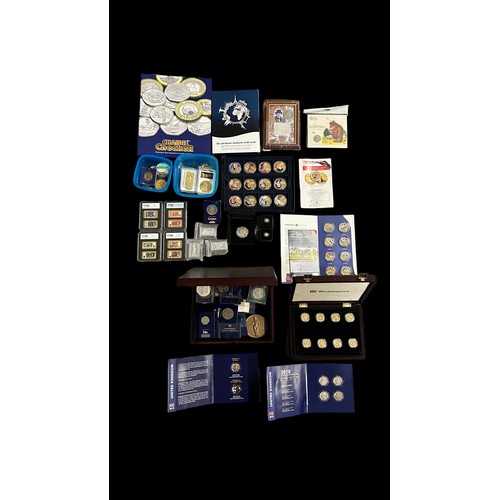 262 - World coin and medallion collection with case set of 16 gold plated US Presidential Dollars with Wes... 