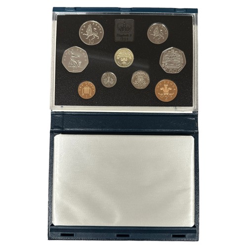 248 - 1992 UK proof cased set of 9 coins FDC, with dual date EEC 50p, issued by The Royal Mint, in blue ca... 