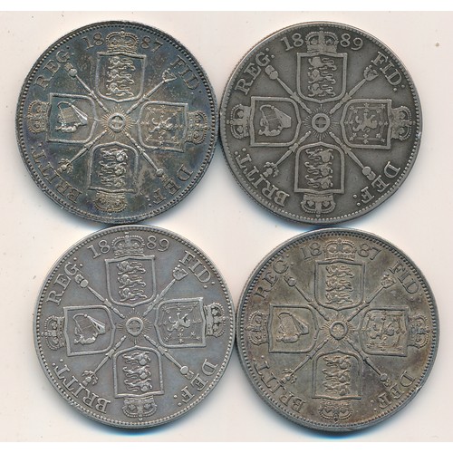 202 - Range of double florins (4), fine to very fine with 1887 (2) and 1889 (2).