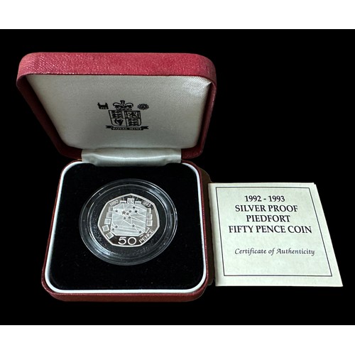 250 - 1992-1993 Dual Date EEC 50p piedfort silver proof FDC, issued by the Royal Mint, in box of issue wit... 