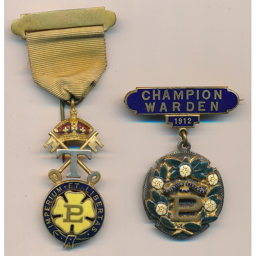 153 - Two Scarce Primrose League badges. Champion Warden 1912 Badge and Honorary Treasurers Badge. Both ba... 