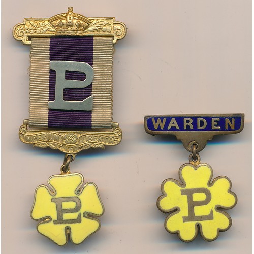 155 - Primrose League badges. Associate Full Dress Badge and Warden Badge. Both badges in good order with ... 