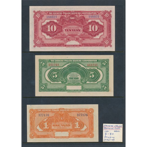 299 - Chinese Italian Banking Corporation 1921 set of 3, extremely fine with 10 yuan, 5 yuan and 1 yuan.