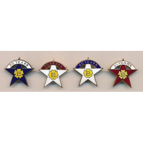 158 - Primrose League Service Star Badges Badges 4 in total 21 Years Red Star, 30 Years Blue Star, 40 year... 