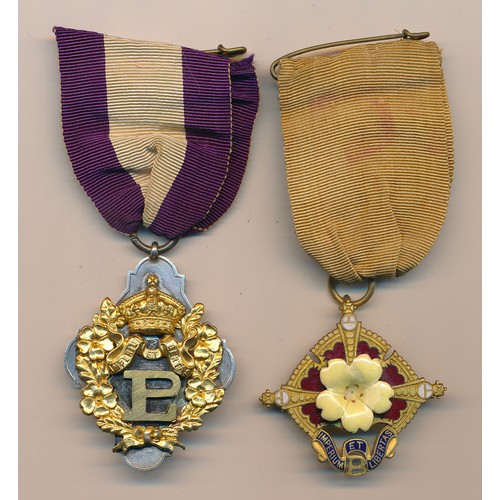 161 - Primrose League Badges. Ruling Councillors Badge on Ribbon and Associates Full Dress Badge on Ribbon... 