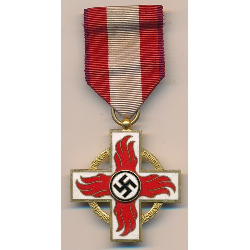 38 - Germany, Third Reich Gold Fire Brigade Cross, First Class, with enamel central detailing, arms in wh... 