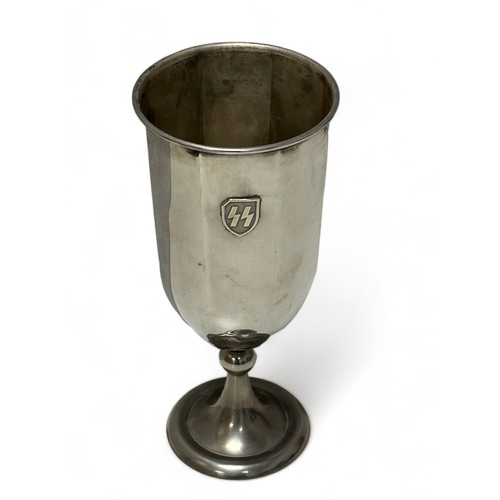 61 - German Third Reich, SS white metal challenge trophy in goblet form. Raised Waffen SS insignia to fro... 