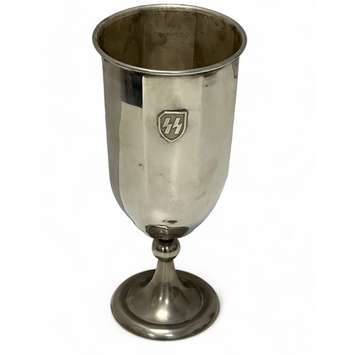 61 - German Third Reich, SS white metal challenge trophy in goblet form. Raised Waffen SS insignia to fro... 