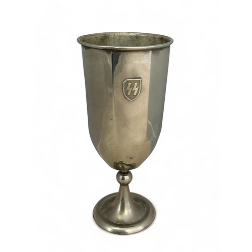 61 - German Third Reich, SS white metal challenge trophy in goblet form. Raised Waffen SS insignia to fro... 