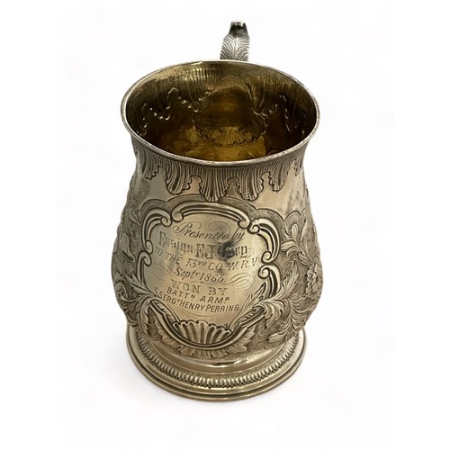 89 - William & Robert Peaston, George III 18th Century hallmarked silver tankard won by Army Seargeant He... 