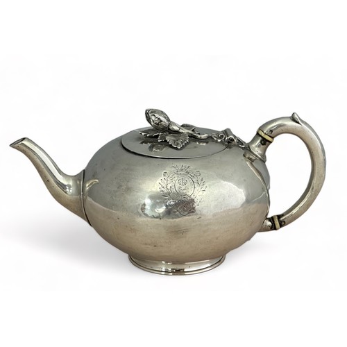 90 - Smith & Son, (Stephen Smith) 19th Century Victorian hallmarked silver bullet teapot, floral raised t... 