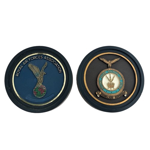 86 - R.A.F, pair of Royal Air Force round plaques, made by Thermoplastics, Holland. With; ‘ Royal Air For... 