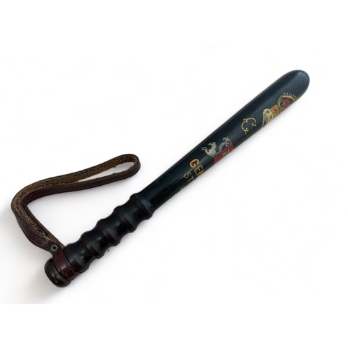 109 - George V hand painted hardwood truncheon, painted for the General Strike May 1926, turned ribbed han... 