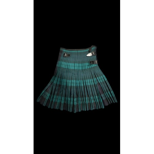 82 - Scottish Tartan Military kilt, Royal Regiment of Scotland, green tartan pattern, leather straps. Int... 