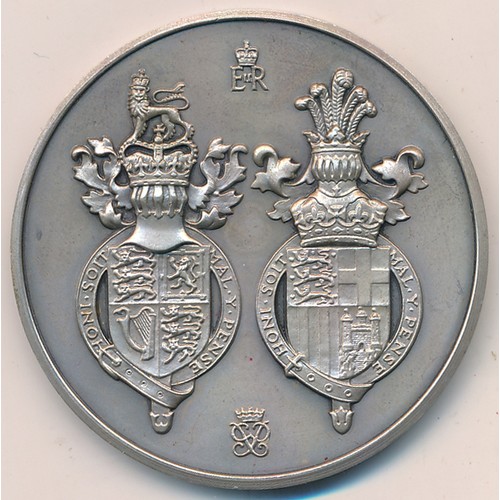 165 - 1972 The Queen's 25th Wedding Anniversary 51mm silver medal, in John Pinches case of issue. 62g.