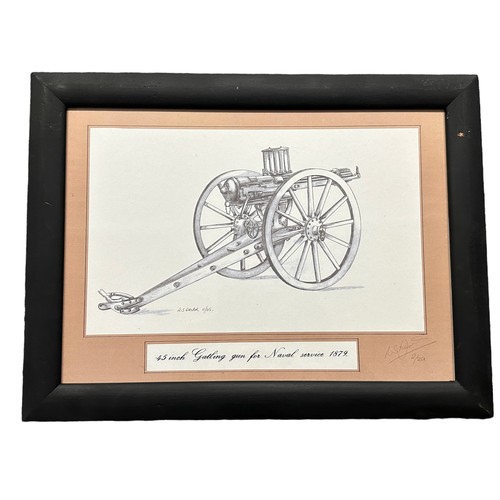 79 - Pair of limited edition Gatling gun prints by R. S. Driver, ’45 Inch Gatling gun for Naval service 1... 