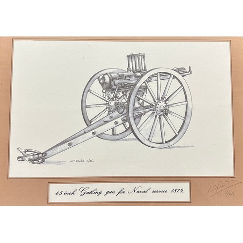 79 - Pair of limited edition Gatling gun prints by R. S. Driver, ’45 Inch Gatling gun for Naval service 1... 