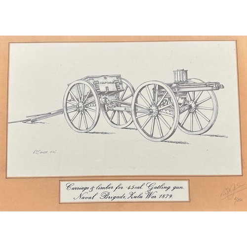 79 - Pair of limited edition Gatling gun prints by R. S. Driver, ’45 Inch Gatling gun for Naval service 1... 