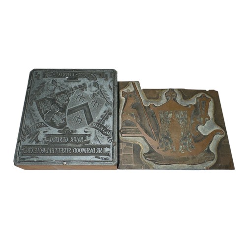 80 - Major General Sir Chauncy Batho Strettell, a pair of block printing letterpress ink blocks to Major ... 