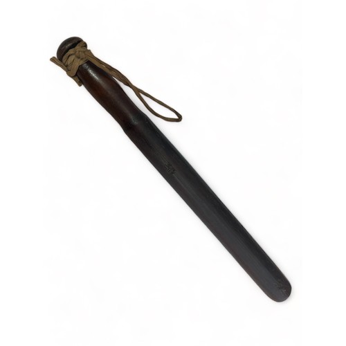 106 - Hardwood Military Police truncheon, imprinted to two places with ‘ MP ‘ under crown Military Police ... 