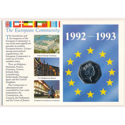 249 - 1992/1993 dual date 50p uncirculated on Europe Commemorative cover by Royal Mint.