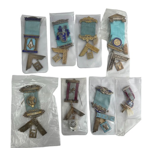 147 - Collection of 8 Past Masters jewels, all marked as silver. Includes: Centre Point Lodge No. 7866, W.... 