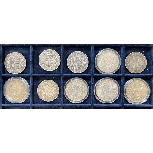 195 - Collection of half crowns (10), in mixed condition with 1844, 1881, 1886, 1887, 1890, 1893, 1900, 19... 