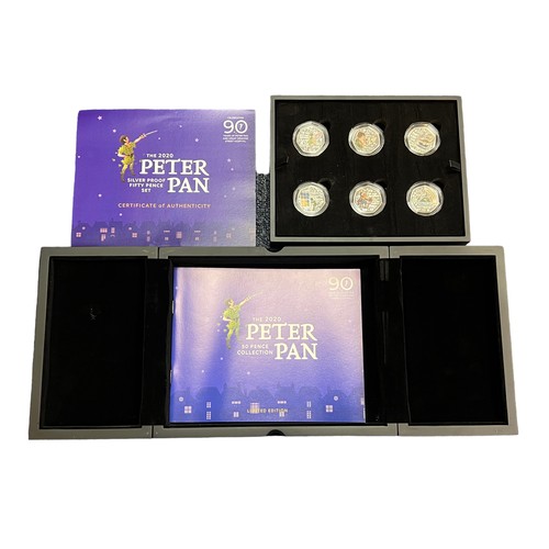 277 - Isle of Man 2020 50p Peter Pan coloured silver proof FDC set of 6, in case of issue with certificate... 