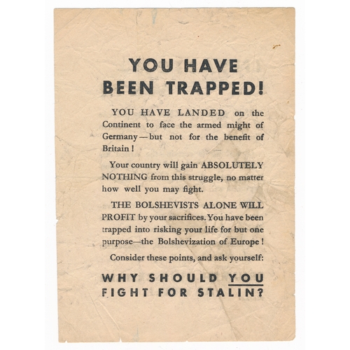 127 - YOU HAVE BEEN TRAPPED ! - Second World War German airborne Propaganda leaflet. Small-scale leaflet, ... 