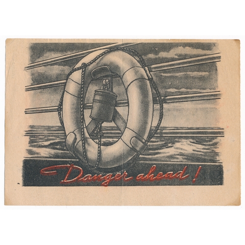 129 - Danger ahead! -  Second World War German airborne Propaganda leaflet. Front depicts a lie ring above... 