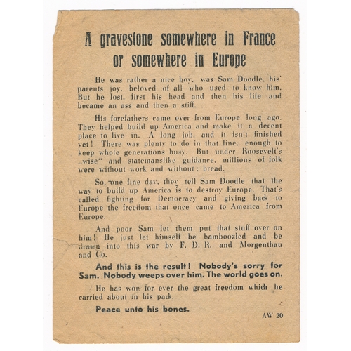 130 - Here lies Sam Doodle -   Second World War German airborne Propaganda leaflet. Small-scale leaflet dr... 