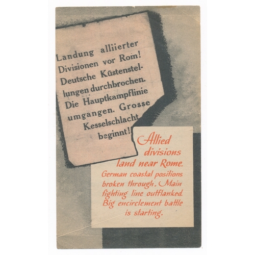 131 - Allied divisions land near Rome.  Second World War German airborne Propaganda leaflet. Small-scale l... 