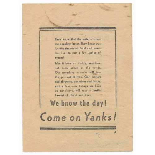 134 - We know the day! Come on Yanks! - Second World War German airborne Propaganda leaflet. Text-based le... 