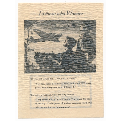 139 - To those who wonder - Second World War German airborne Propaganda leaflet. Front of leaflet depicts ... 