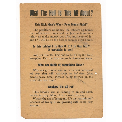 141 - What The Hell Is This All About? - Second World War German airborne Propaganda leaflet. Text-based l... 