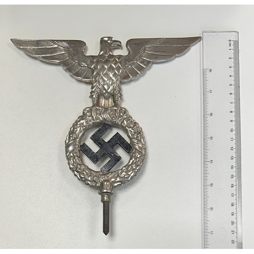 65 - Germany, Third Reich early NSDAP flag pole top. National Eagle motif on top of the Swastika, screw b... 